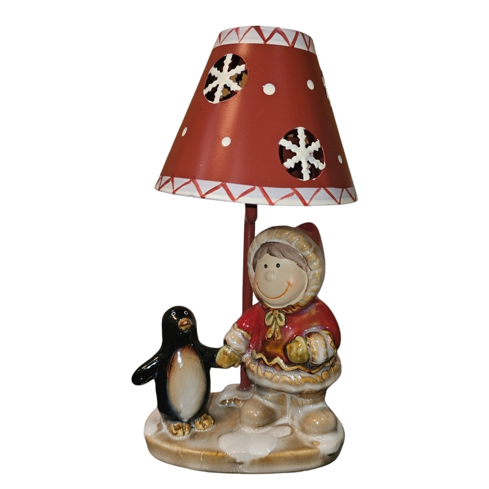 Yankee Candle Little Girl & Penguin Porcelain Tealight Holder Lampshade Winter